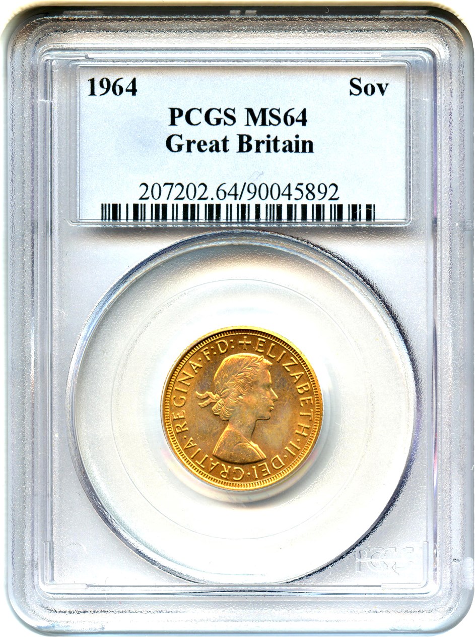 image for: Great Britain: 1964 Gold Sovereign PCGS MS64 (KM-908)