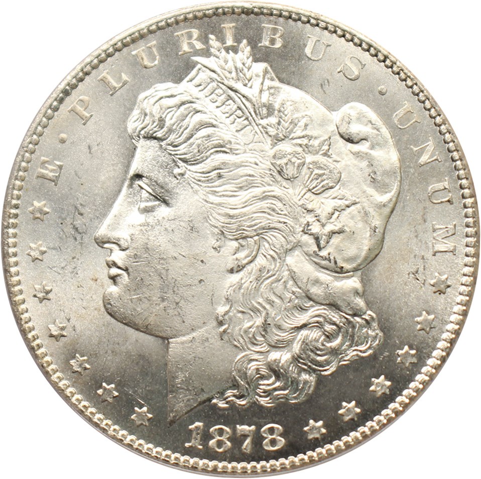 image for: 1878-CC $1 PCGS MS64 (VAM-11, Lines in Wing)