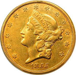 image for: 1855 $20 PCGS/CAC AU50