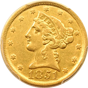 image for: 1851-O $5 PCGS XF45