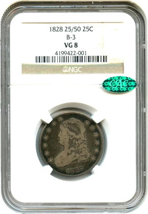image for: 1828 25c NGC/CAC VG-8 (25/50c, B-3)