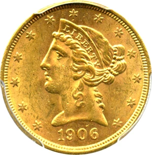 image for: 1906-S $5 PCGS MS62