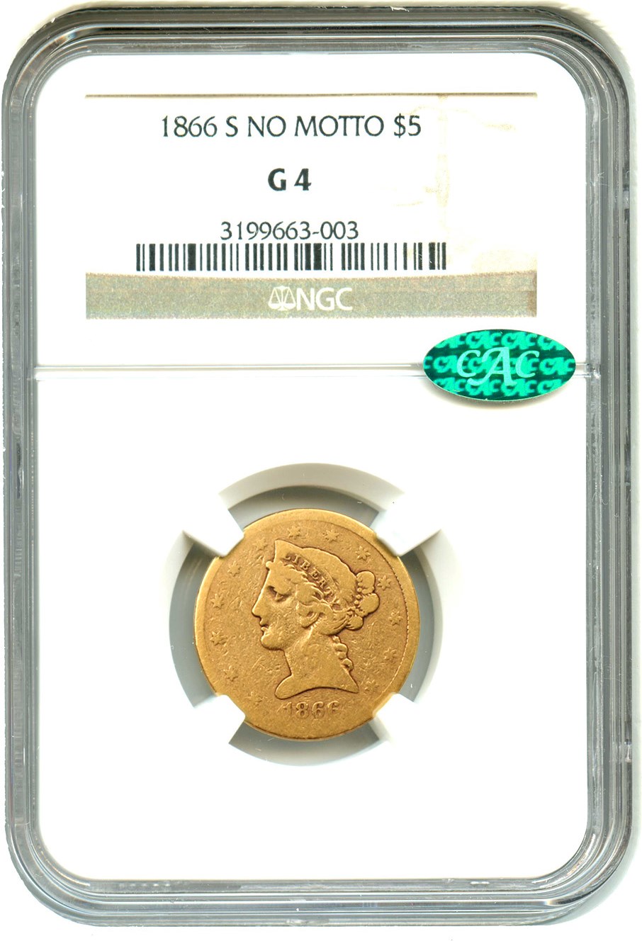 image for: 1866-S $5 NGC/CAC Good-04 (No Motto)
