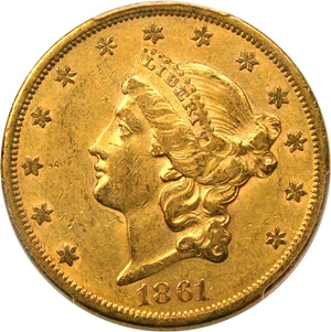 image for: 1861-S $20 PCGS/CAC AU53