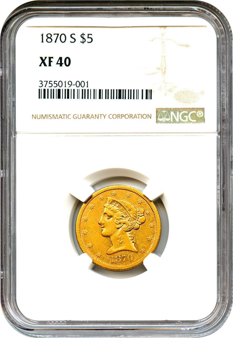 image for: 1870-S $5 NGC XF40 