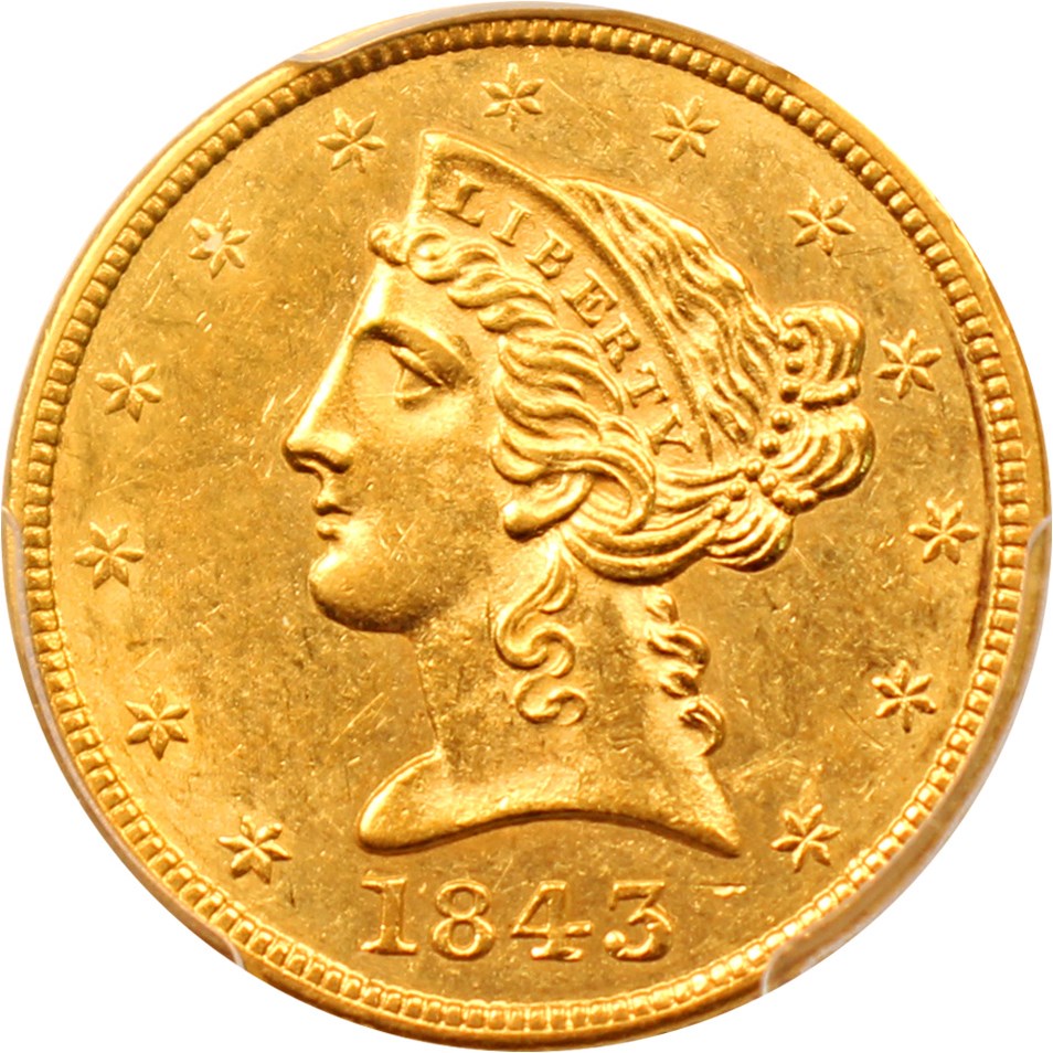 image for: 1843 $5 PCGS MS61