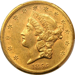 image for: 1855-S $20 PCGS AU55