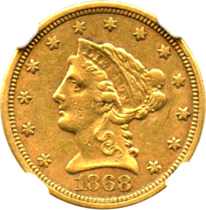 image for: 1868-S $2 1/2 NGC AU53