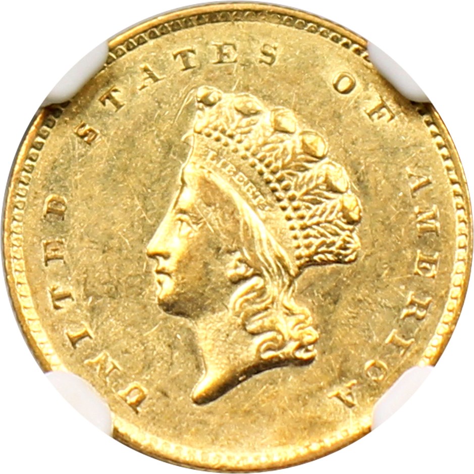 image for: 1855-O G$1 NGC AU58 (Type 2)