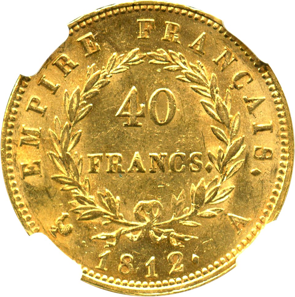 image for: France: 1812-A Gold 40 Franc NGC MS61 (KM-696.1)