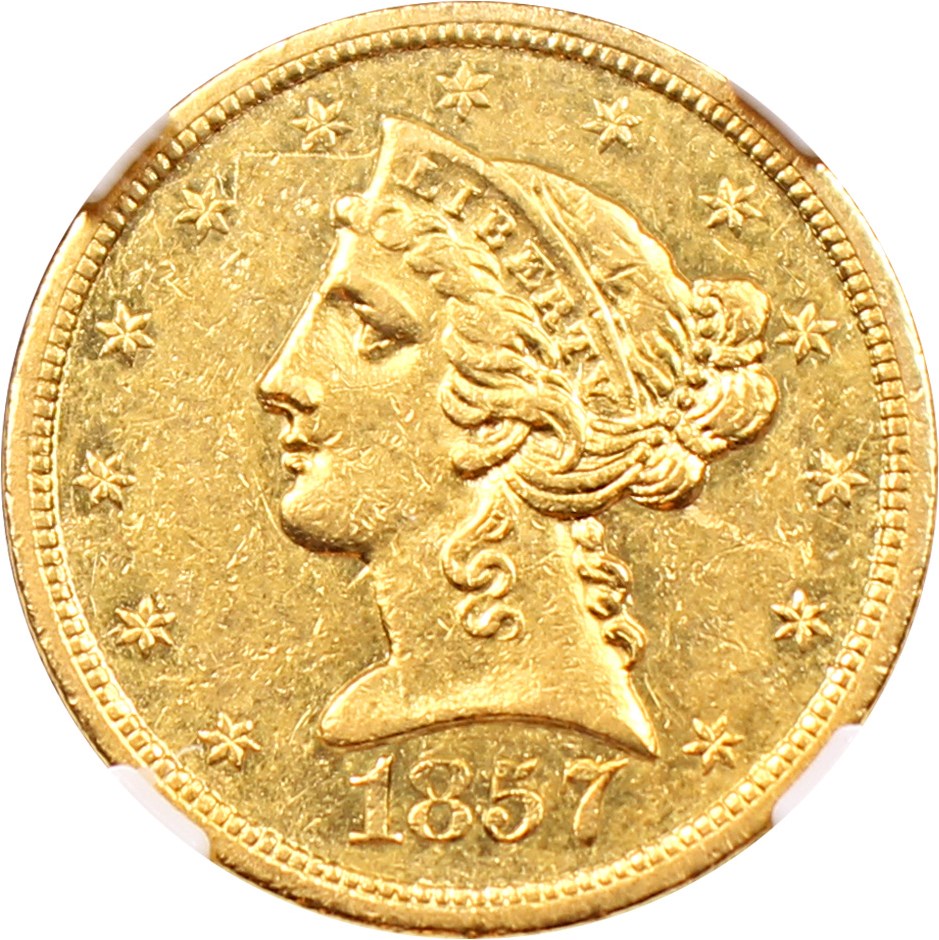 image for: 1857-O $5 NGC AU55