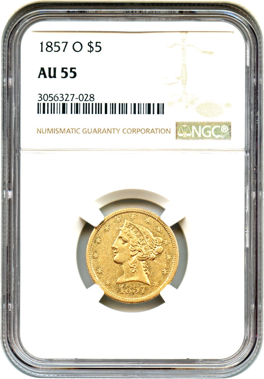 image for: 1857-O $5 NGC AU55
