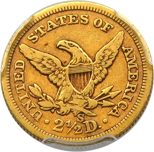image for: 1865-S $2 1/2 PCGS/CAC VF30