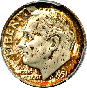 image for: 1951-D 10c PCGS MS67 FB