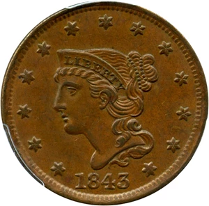 image for: 1843 1c PCGS/CAC AU58 (Petite Head, Small Letters)