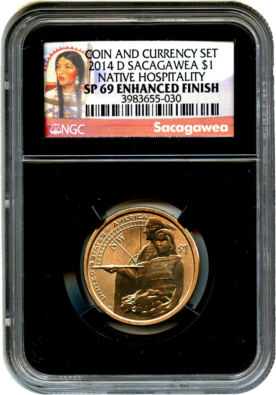 image for: 2014-D Sac $1 NGC MS69 (Enhanced Finish, Native Hospitality)