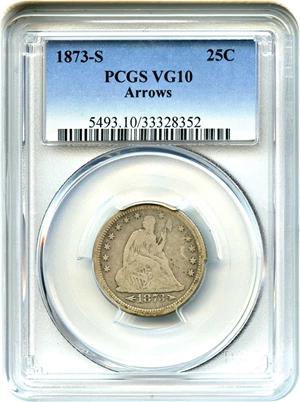 image for: 1873-S 25c PCGS VG-10 (Arrows)