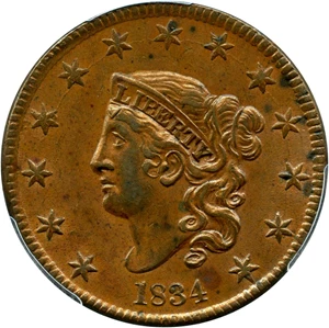 image for: 1834 1c PCGS MS63 BN (Small 8, Large Stars, Medium Letters)