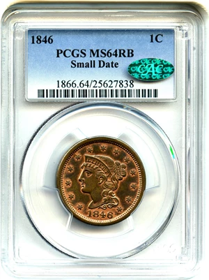 image for: 1846 1c PCGS/CAC MS64 RB (Small Date)