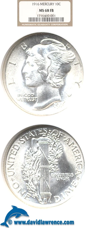 image for: 1916 10c Merc. NGC MS68 FB
