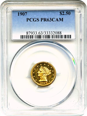 image for: 1907 $2 1/2 PCGS Proof 63 CAM