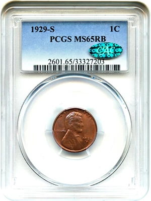 image for: 1929-S 1c PCGS/CAC MS65 RB