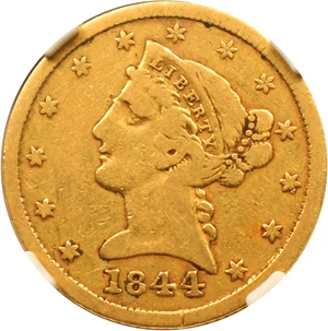 image for: 1844-D $5 NGC/CAC F15