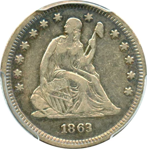 image for: 1863 25c PCGS VF30 - No Reserve!