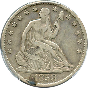 image for: 1858-S 50c PCGS VF25