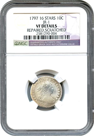 image for: 1797 10c NGC VF Details (Scratched, Repaired, 16 Stars)