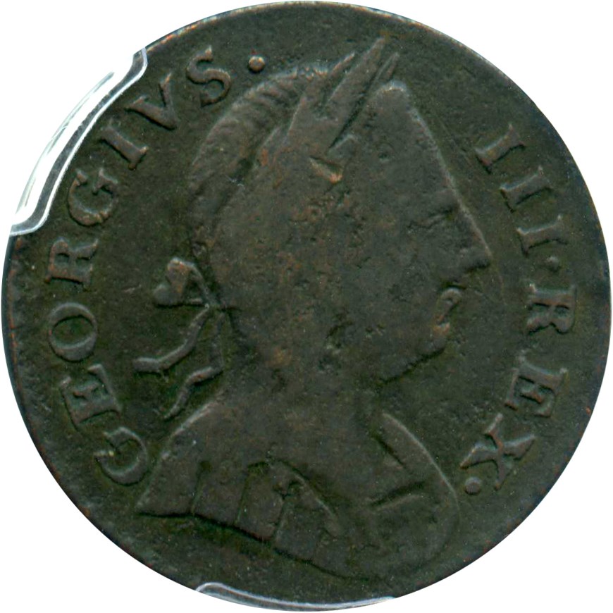 image for: 1772 Machin's Mills Halfpenny PCGS F15 BN (IVS)