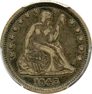 image for: 1843 25c PCGS/CAC VF35