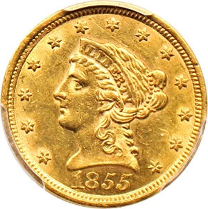 image for: 1855 $2 1/2 PCGS AU58