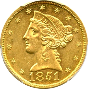 image for: 1851 $5 PCGS MS61