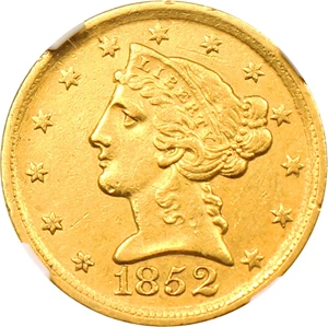 image for: 1852-D $5 NGC AU55
