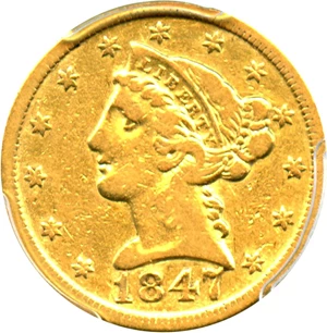 image for: 1847-D $5 PCGS VF25