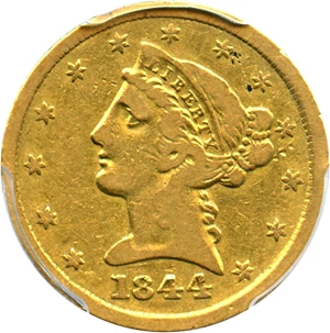 image for: 1844-D $5 PCGS VF25