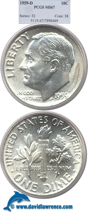 image for: 1959-D 10c PCGS MS67