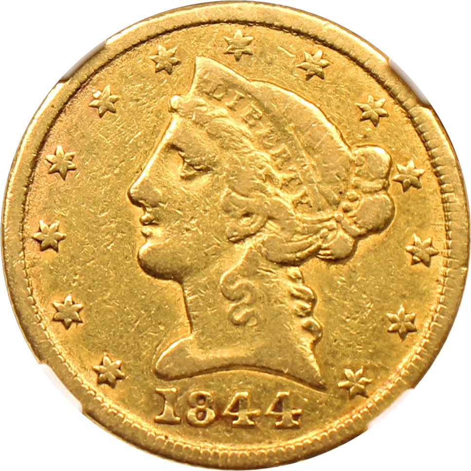 image for: 1844-C $5 NGC/CAC VF35