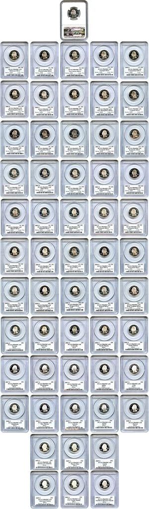 image for: Complete Set of Silver Proof State Quarters from 1999-2009: PCGS PR69 DCAM (57 Coins)