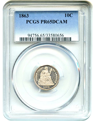 image for: 1863 10c PCGS Proof 65 DCAM