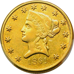 image for: Clark Gruber 1861 $10 PCGS AU50