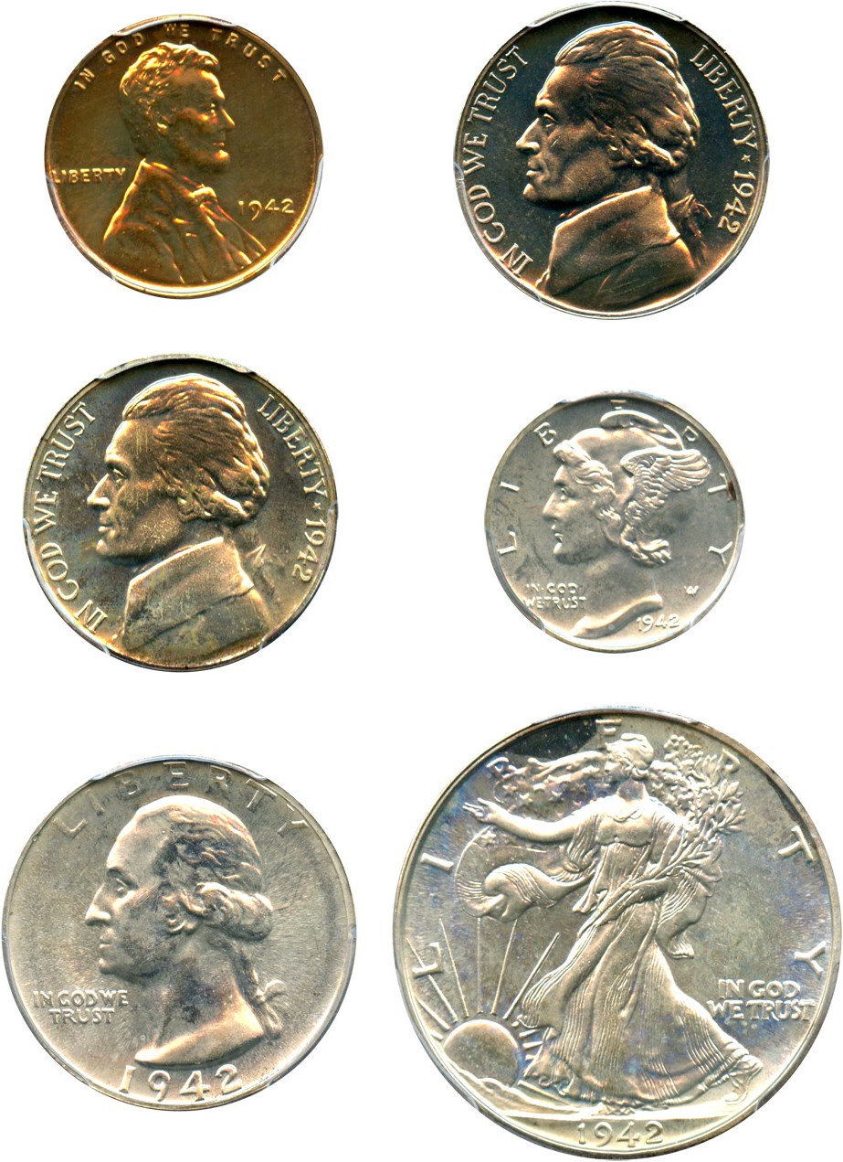 image for: 1942 1c-50c Proof Set: All PCGS/CAC Proof 63-67 (6 Coins)