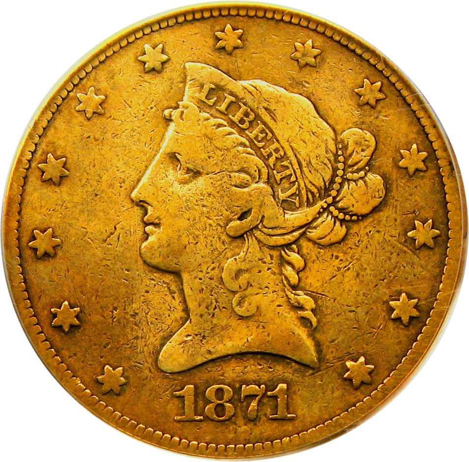 image for: 1871-CC $10 PCGS VG-08 (OGH)