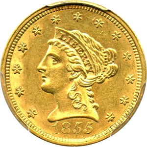 image for: 1855 $2 1/2 PCGS MS61