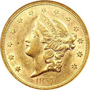 image for: 1857 $20 NGC AU58 - Vault Value!