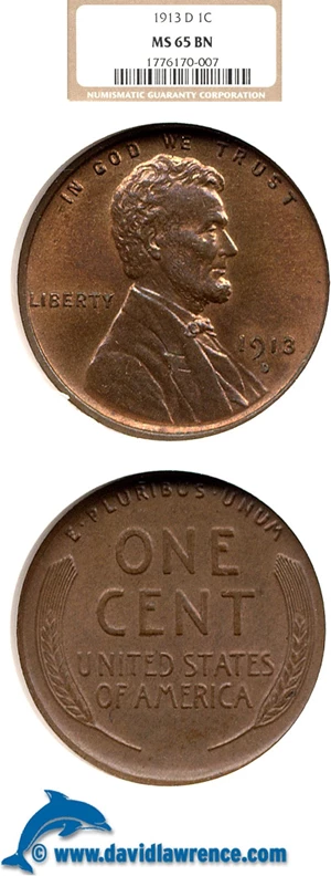 image for: 1913-D 1c NGC MS65 BN