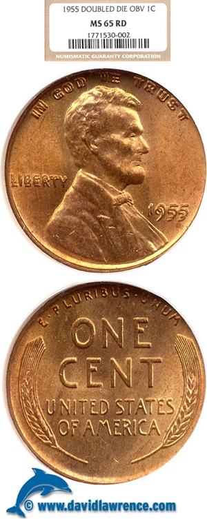 image for: 1955/1955 1c Doubled Die NGC MS65 RD