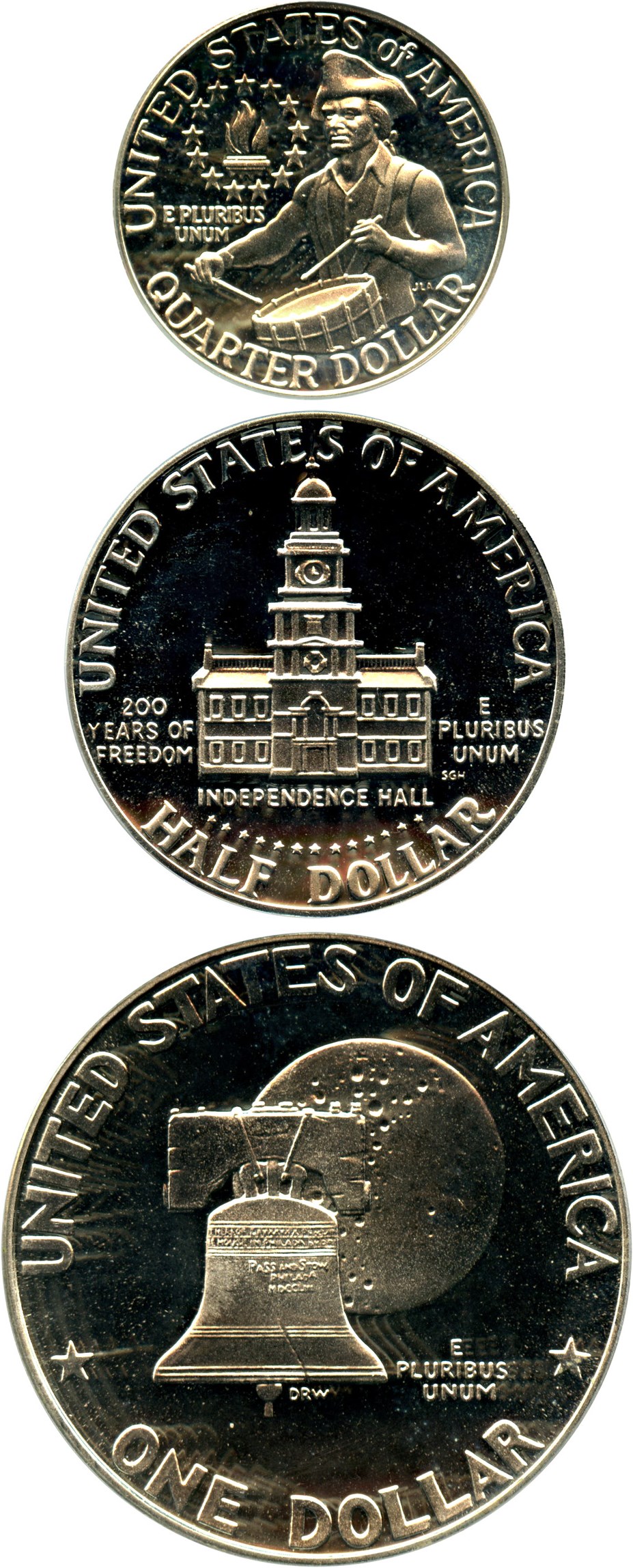 image for: 1976-S Silver Bicentennial Set PCGS Gem Proof (3-Piece, Designer Autographed) - No Reserve!