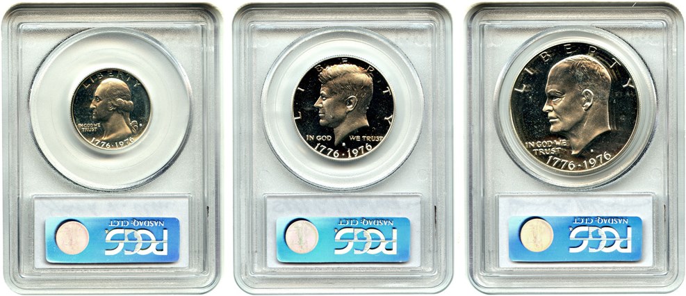 image for: 1976-S Silver Bicentennial Set PCGS Gem Proof (3-Piece, Designer Autographed) - No Reserve!